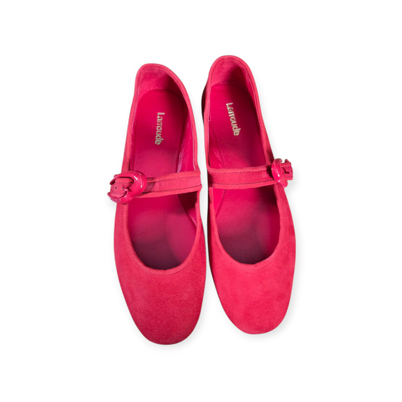 Larroude (Larroudé) Verona Ballet Mary Jane Flats In Scarlet Red Suede Size 7 - Picture 3 of 9